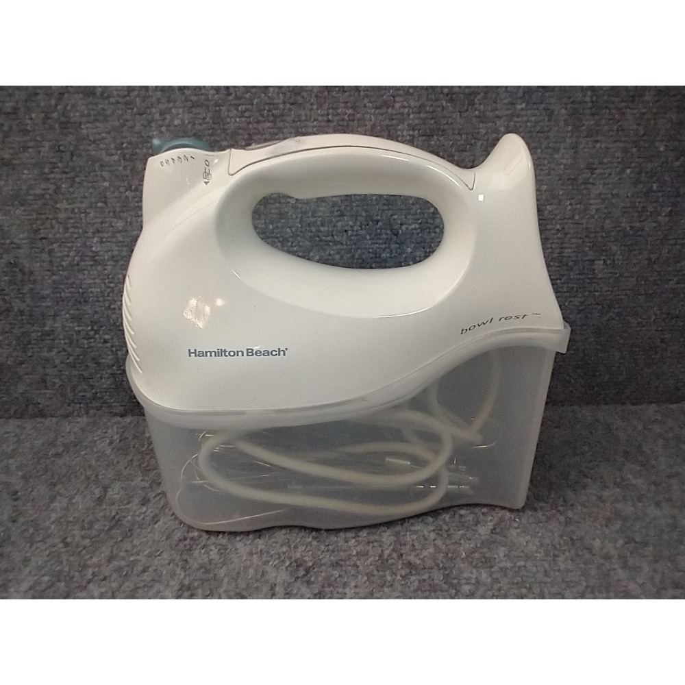Hamilton Beach 6 Speed Hand Mixer White 62694R Bowl Rest with Storage Case WORKS